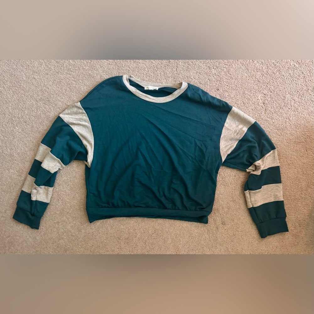 Moa Moa Teal and Beige Striped Top